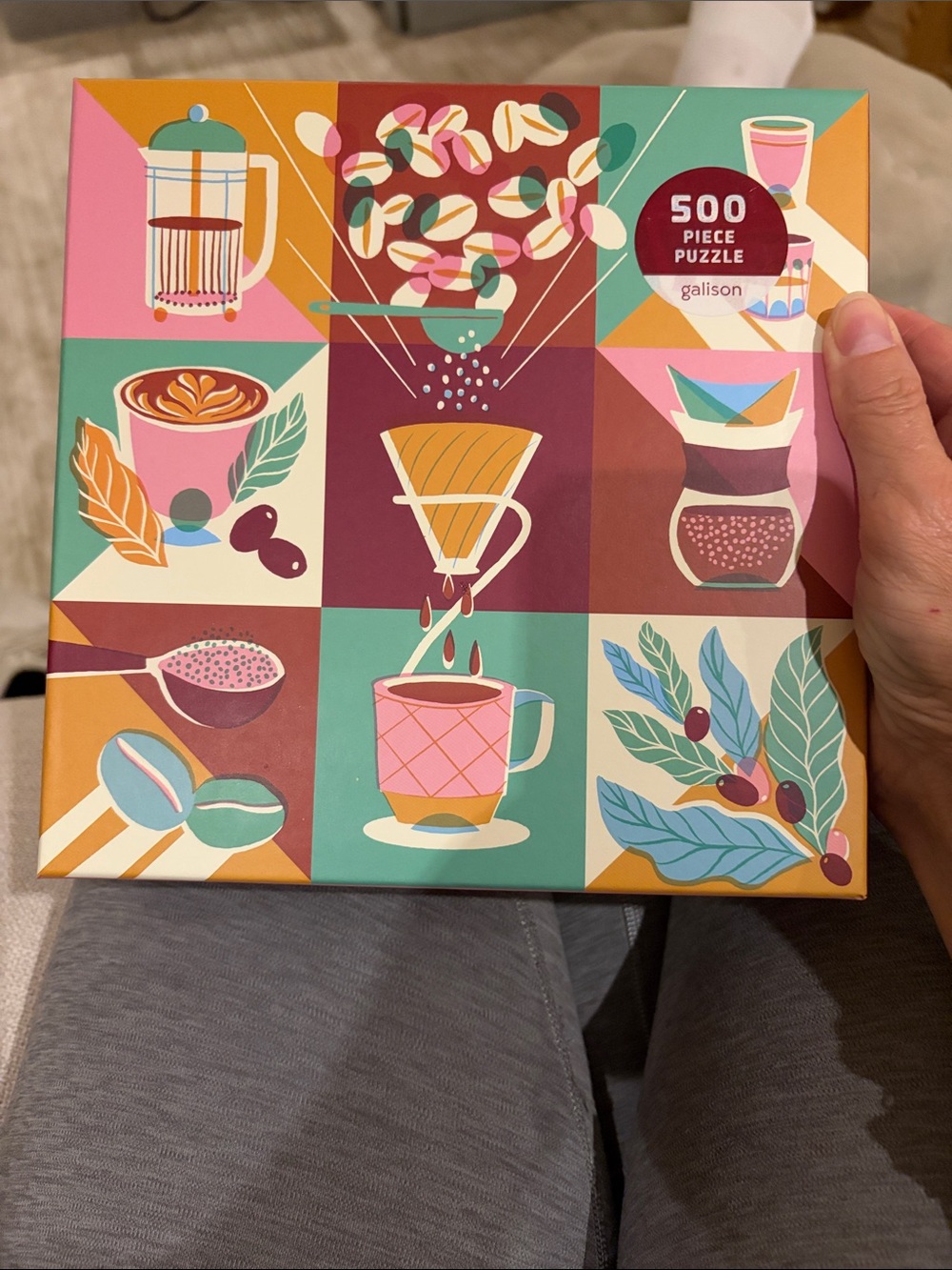 Galison 500-Piece Coffee Art Puzzle - Teal, Pink & Mustard